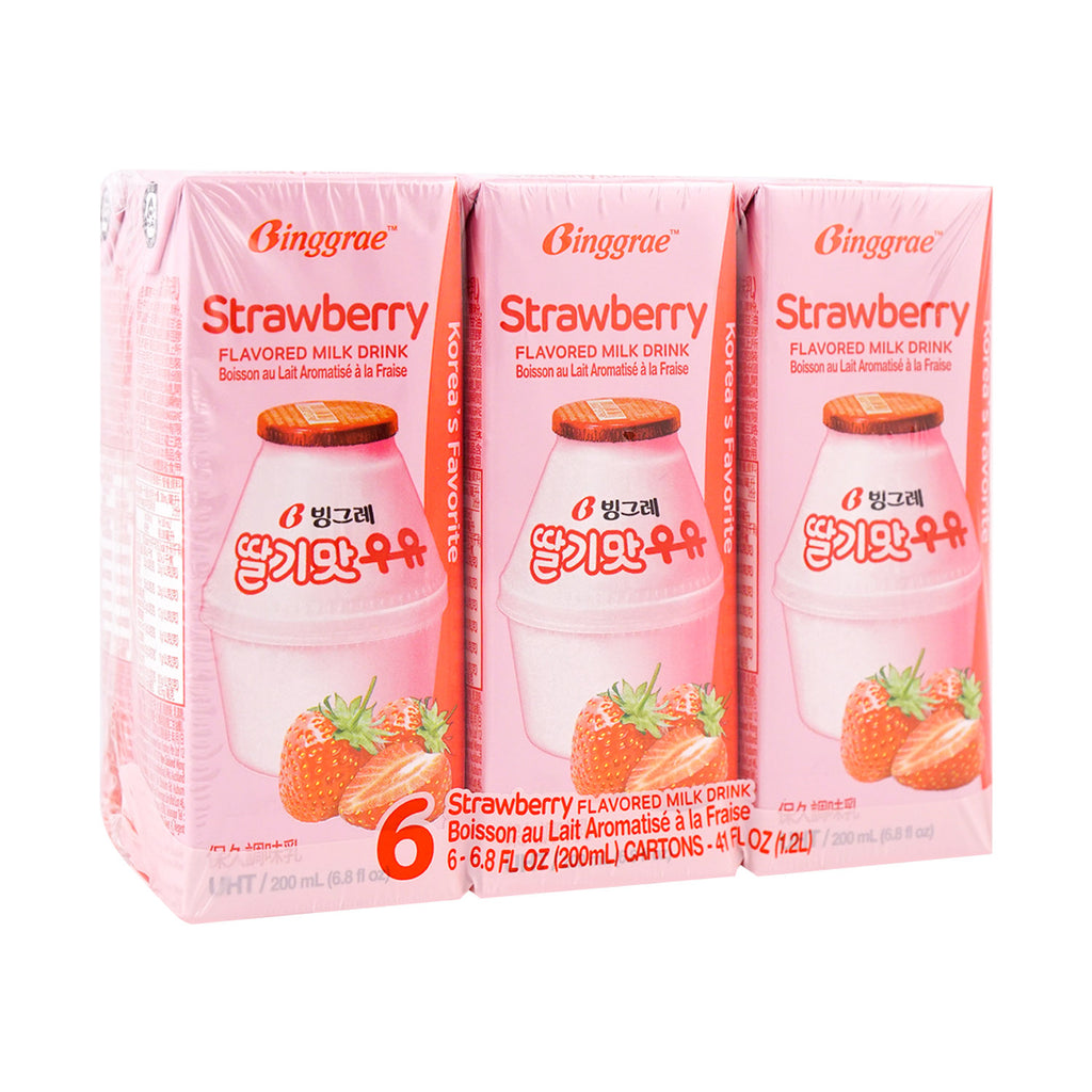 BINGGRAE Strawberry Flavored Milk Drink 6packs 1200ml