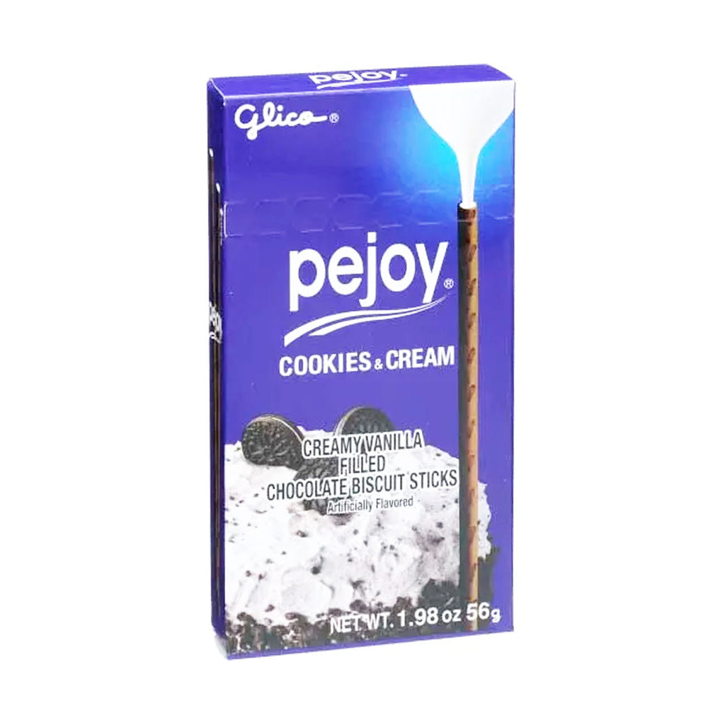 GLICO PEJOY Cookies & Cream Creamy Vanilla Filled Chocolate Biscuit Sticks 56g