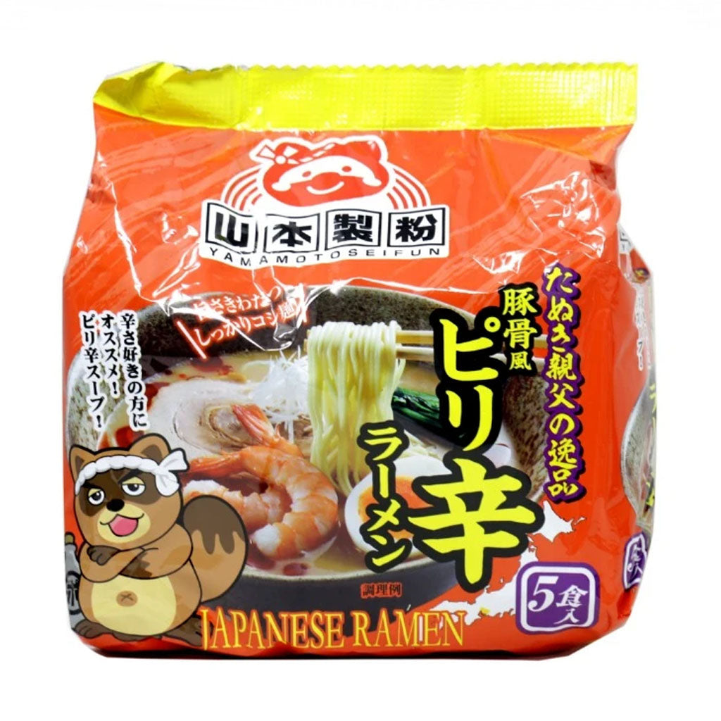 Yamamoto Japanese Yakisoba Instant Mild Spicy Ramen Noodles | Spicy Tonkotsu Ramen Noodles | Family Pack 5-PACKS 15.85 Oz (450 g)