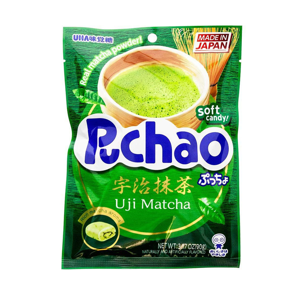 UHA  Puchao Soft Candy with Gummy Bits Green Tea Uji Matcha Flavor 3.17 Ounce