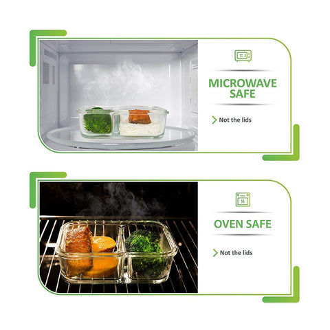 Glass Food Storage Containers  with Lids and 2 Compartment
