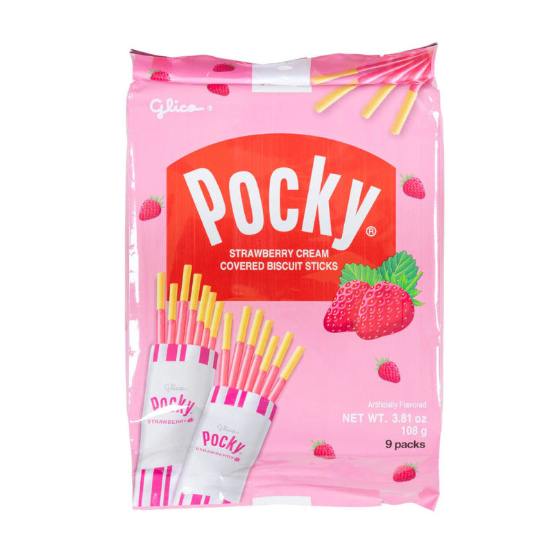 GLICO Pocky Family Size Strawberry Cream Covered Biscuit Sticks 3.81 oz